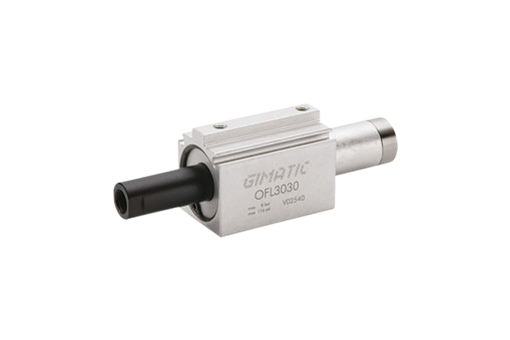 Short stroke pneumatic cylinder with non-rotative through hole rod and mounting stud - OFL